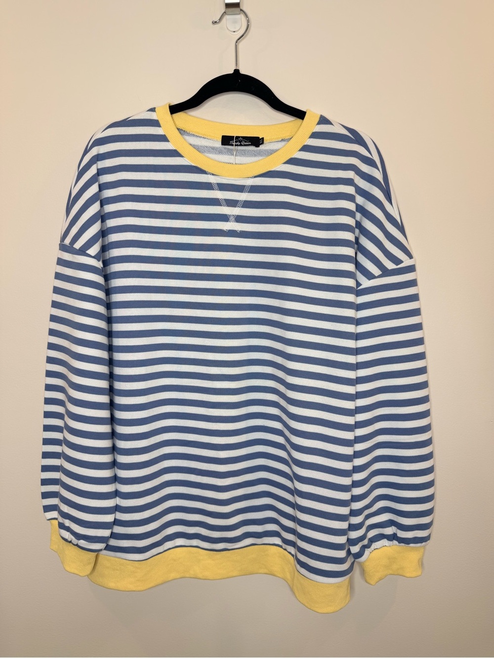 Cozy Crew Neck Sweatshirt XL Blue Stripe Oversized Long Sleeve